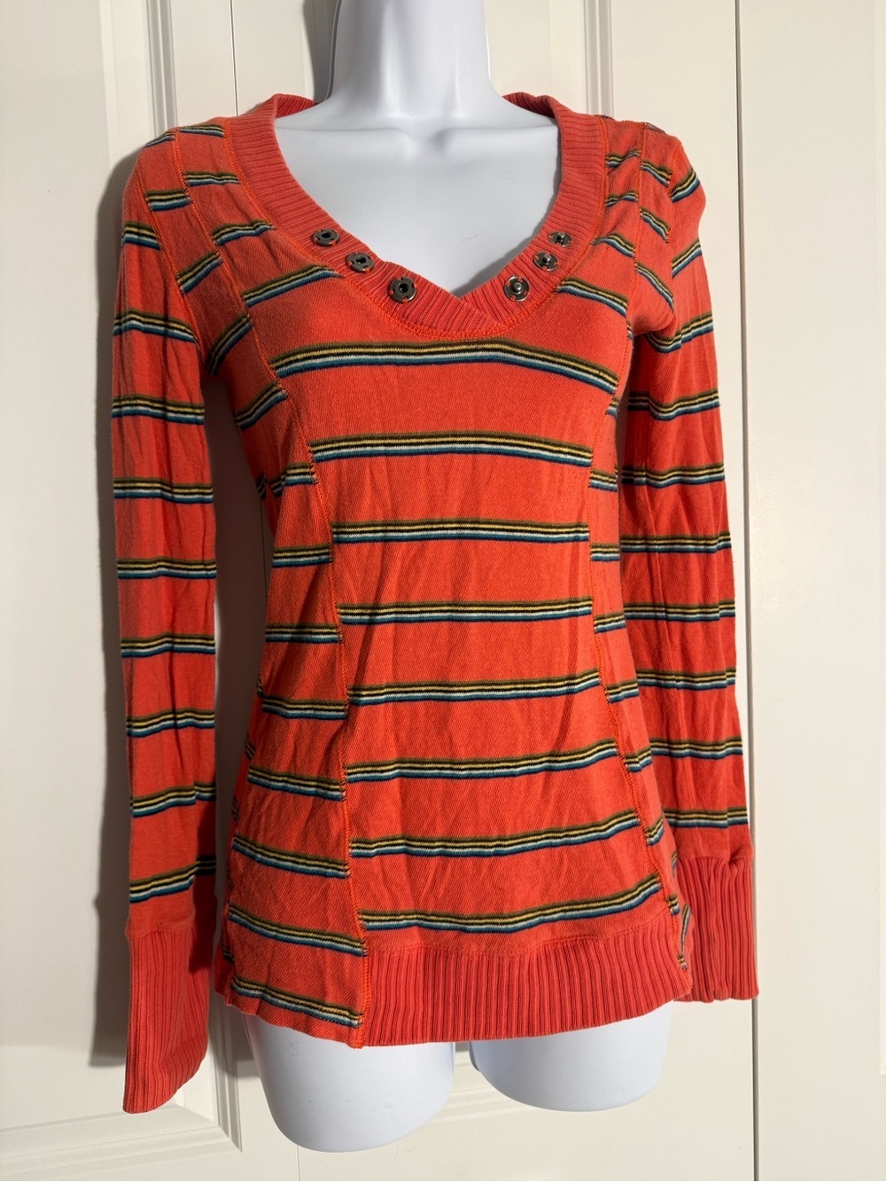 Free People Orange Striped Long Sleeve Tee